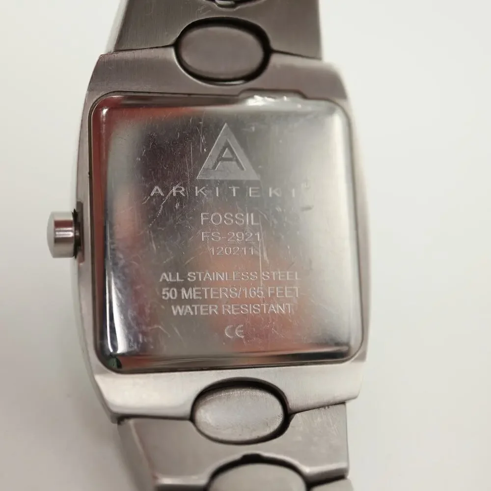 Fossil Arkitekt Silver Tone Square 26mm Womens Watch Steel FS2921 w New Battery